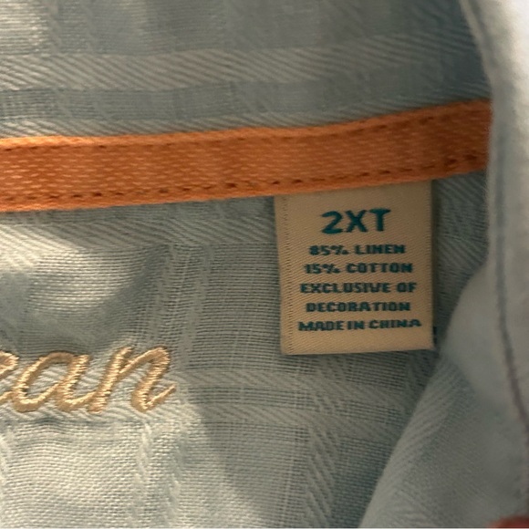 Caribbean Mens 2XT Light Blue Linen Blend Long Sleeve Button Up‎ Shirt EUC - Picture 3 of 5